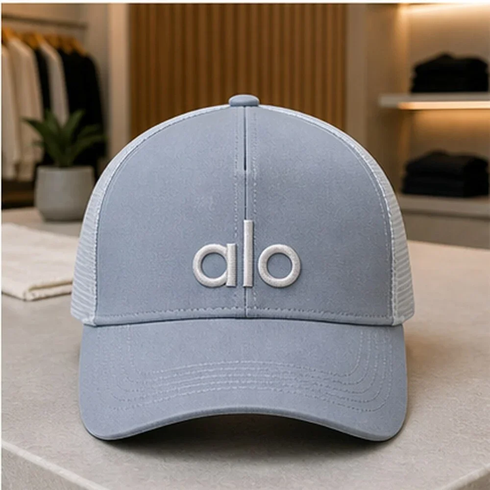 ALO Yoga Mist Blue Gray Travel Mesh Trucker Cap Hat NWT